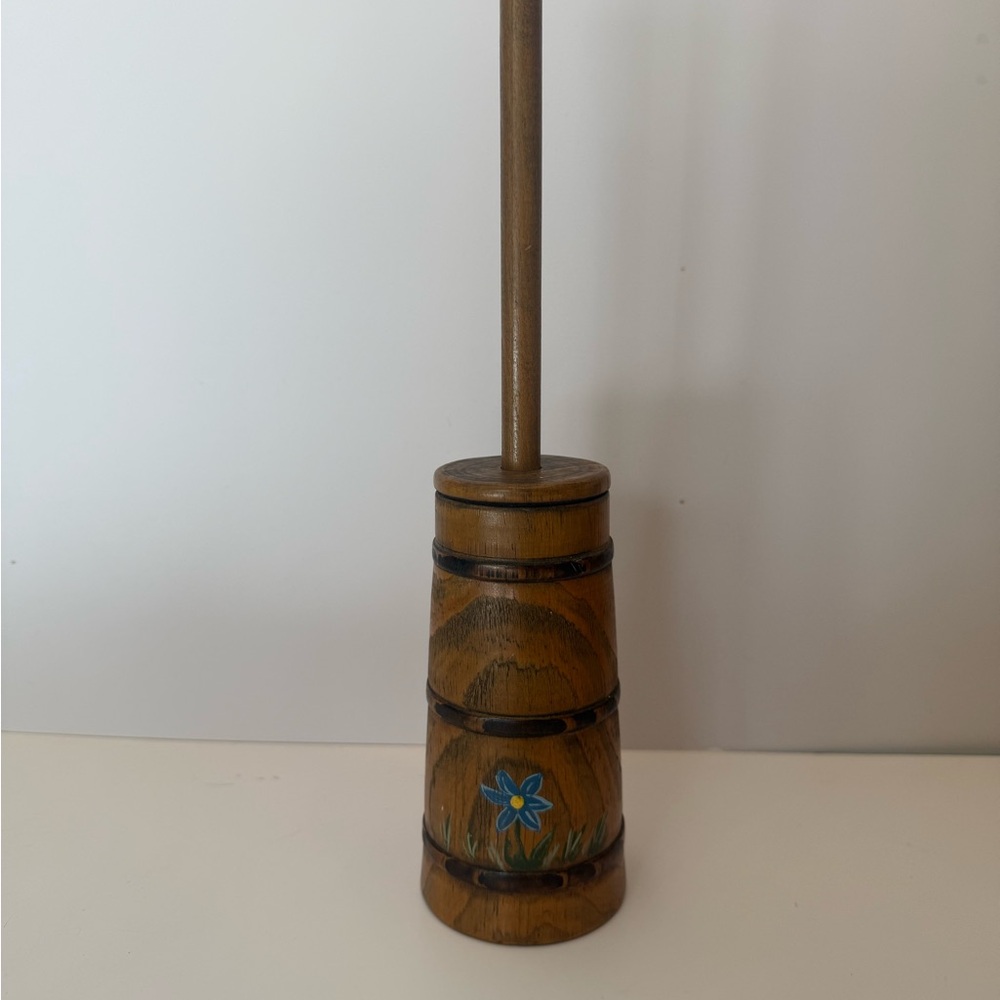 Vintage handmade wooden replica of a butter churn with hand painted flowers